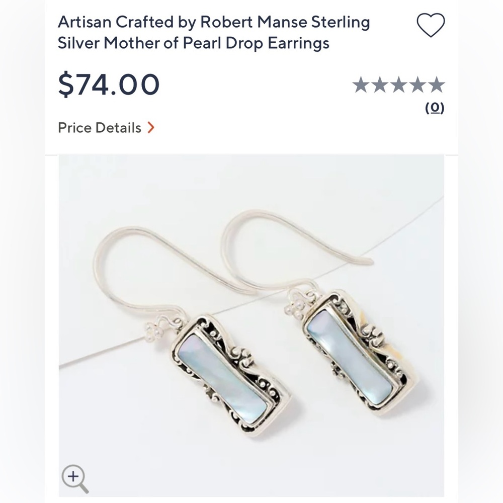 Artisan Crafted by Robert Manse Sterling Silver Mother of Pearl Drop Earrings